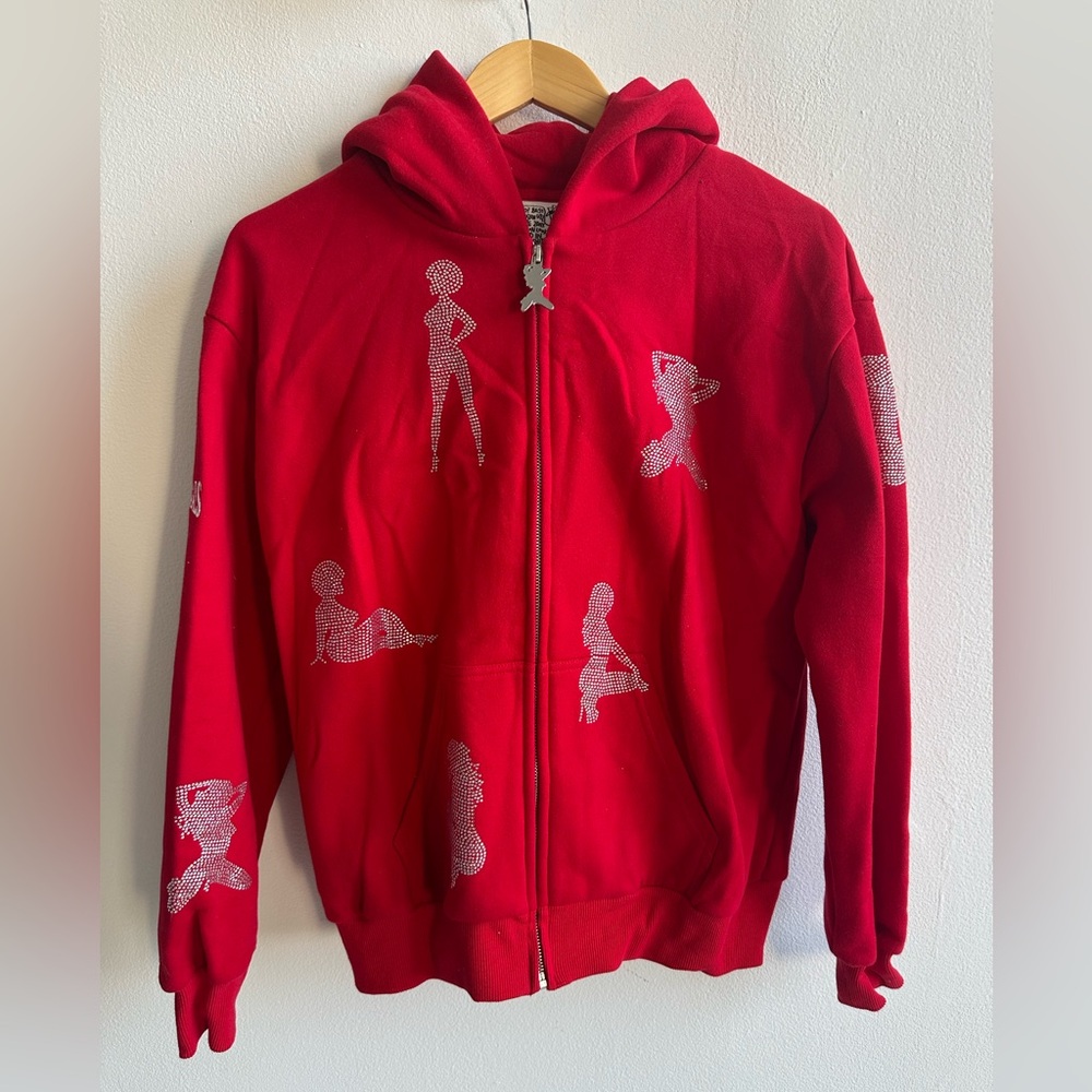 Red Women's Hoodie with Graphic Design